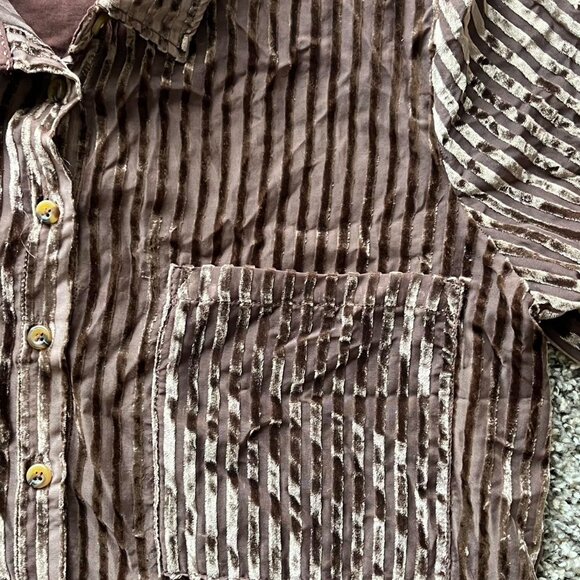 Pilcro Velvet Brown Striped Button Womens M Long Sleeve Shabby Chic Indie Blouse - Picture 4 of 8